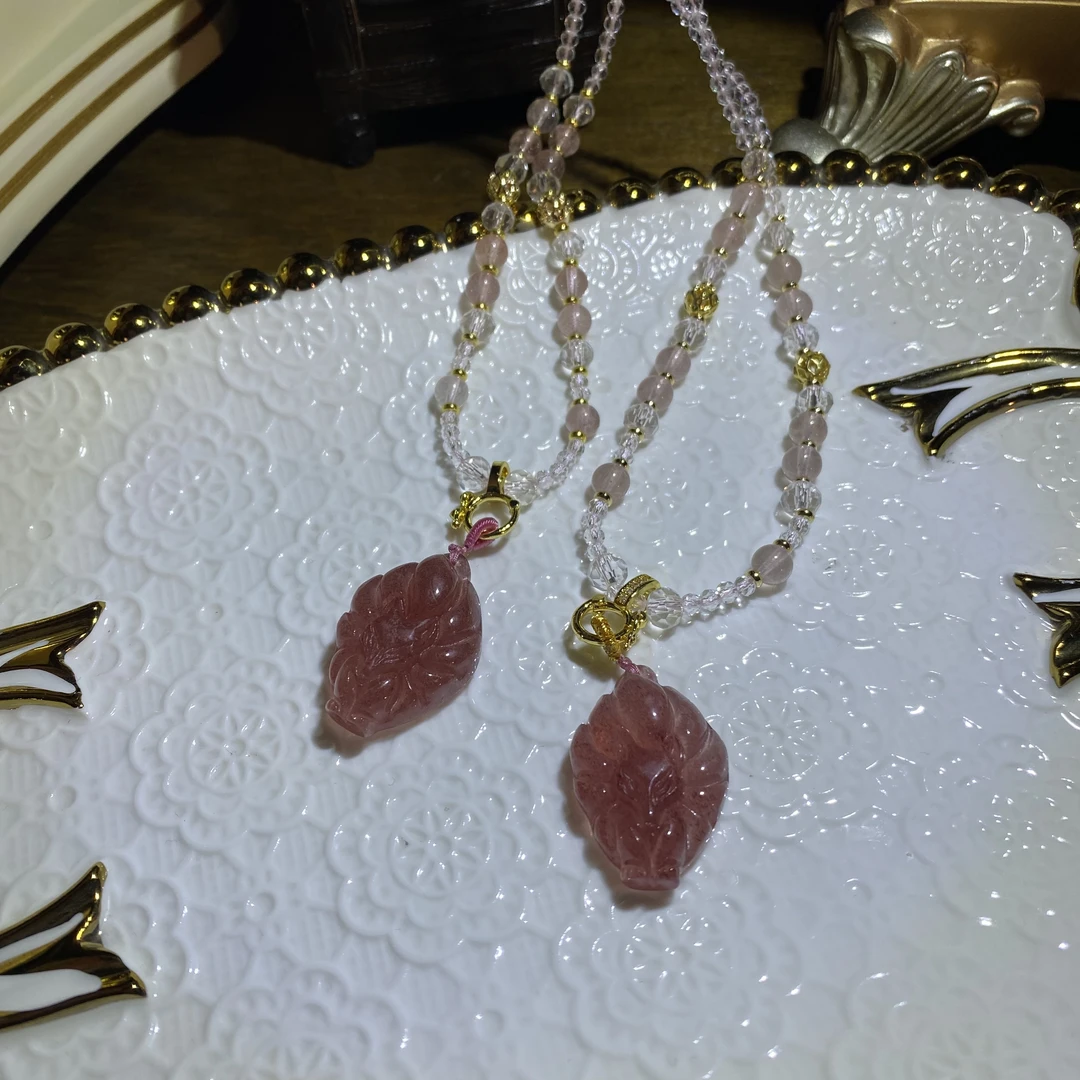 天然草莓晶九尾狐吊坠项链-多样性发其一C736