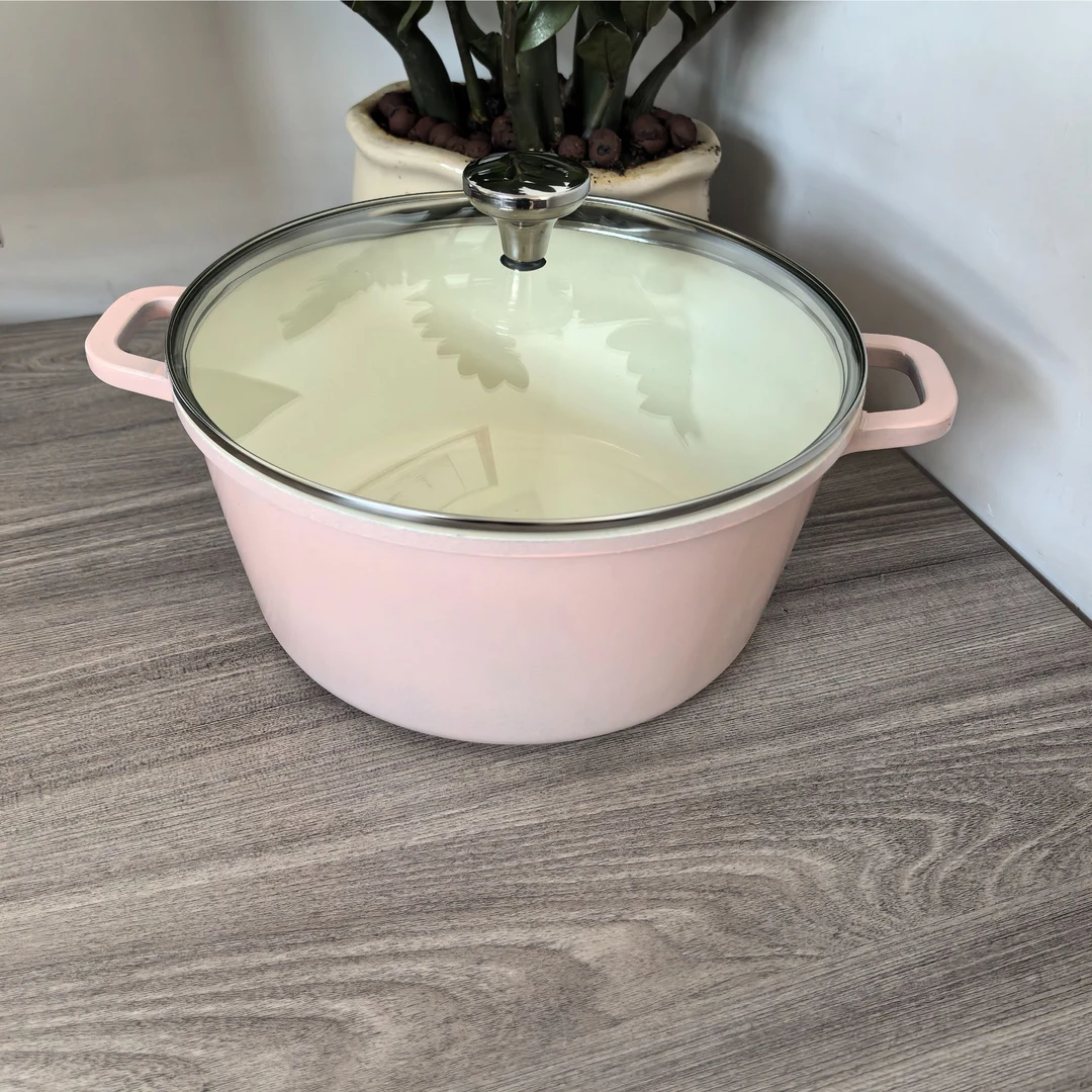 欧乐厨24cm粉色珐琅汤锅家用高品质焖炖煮汤锅不挑灶多功能料理锅