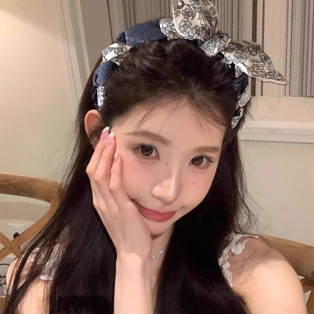 婉之恋新款碎花蝴蝶结波浪发箍气质优雅高颅顶防滑带齿压发圈发箍