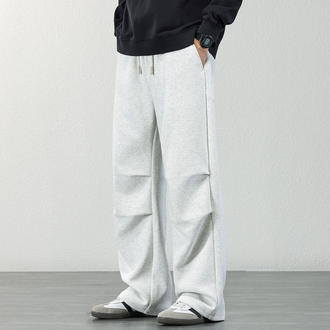 2025秋冬款原创设计感直筒休闲裤男士宽松简约百搭抽绳长裤子潮流