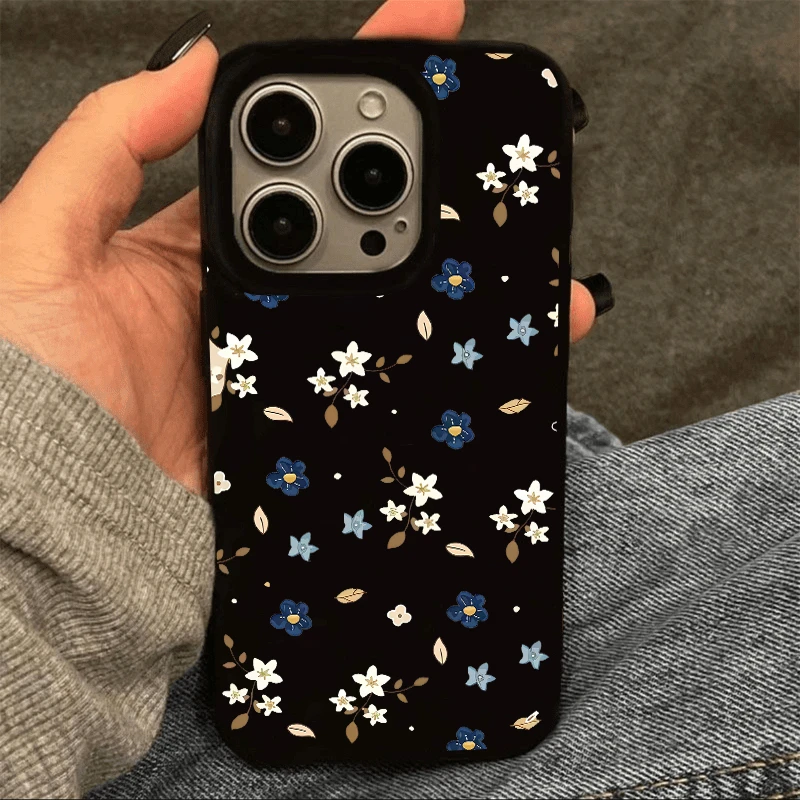 飞虎胜满屏蓝白碎花适用iPhone16手机壳果冻黑华为oppo小米15vivo