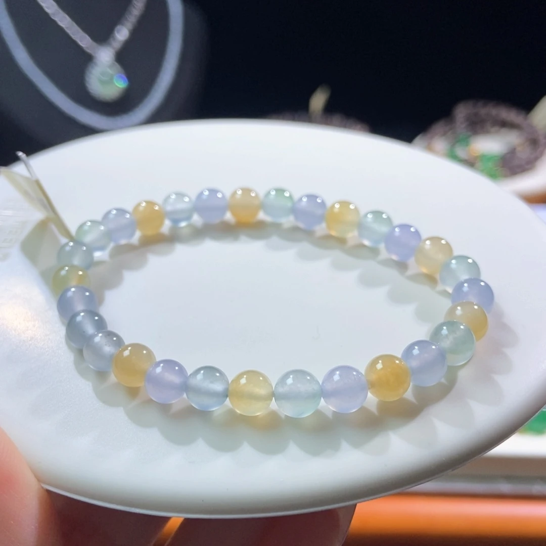 翡翠散珠翡翠糖果色小珠手串6+mm