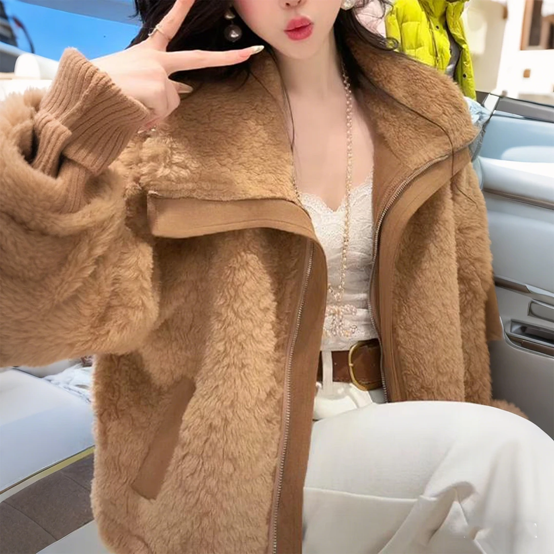 好看漂亮翻领保暖外套女秋冬季新款今年流行宽松高级时尚洋气上衣