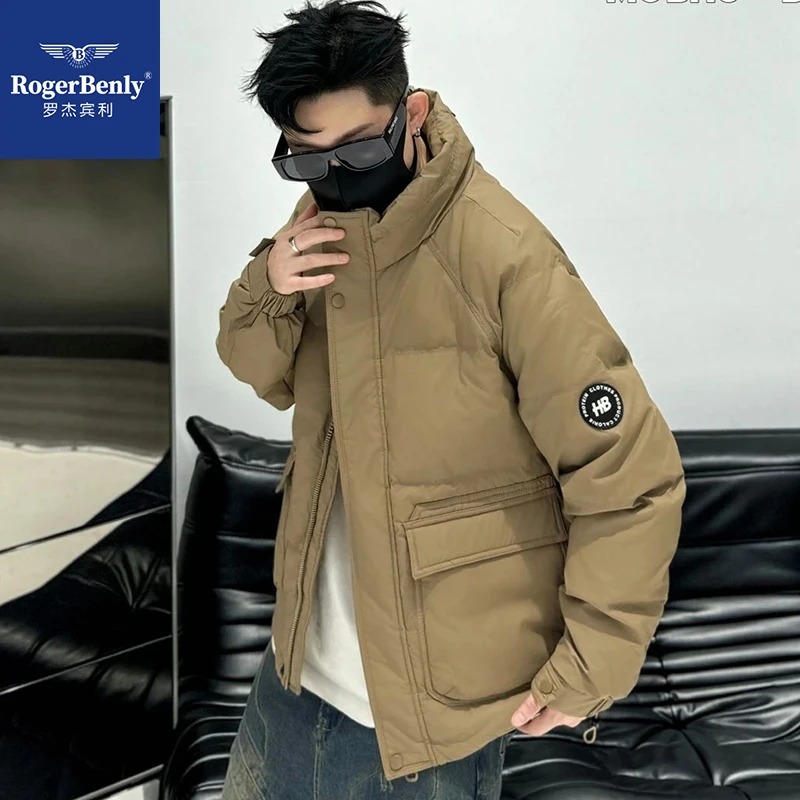 罗杰宾利新款纯色工装加厚立领羽绒服时尚外套866631