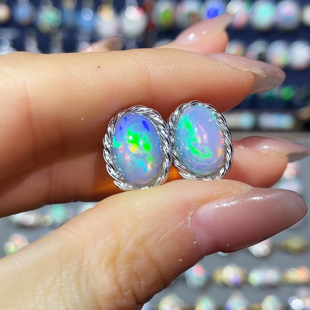 欧泊银S925镶嵌耳饰