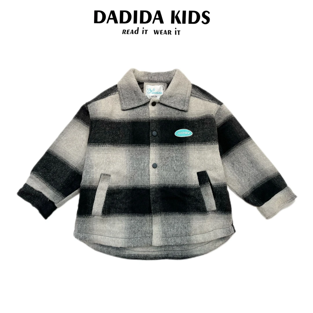 dadida/嗒嘀嗒男童冬季学院风夹棉休闲格子衬衫外套+504800665