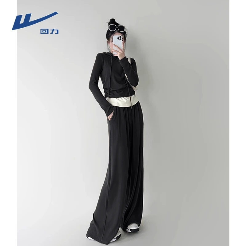 回力套装女直筒长裤修身假两件短上衣2025新款秋两件套洋气衣服女