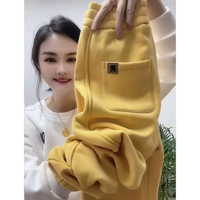 小个子女士冬季加绒卫裤束脚加厚休闲裤新款高腰运动显瘦哈伦