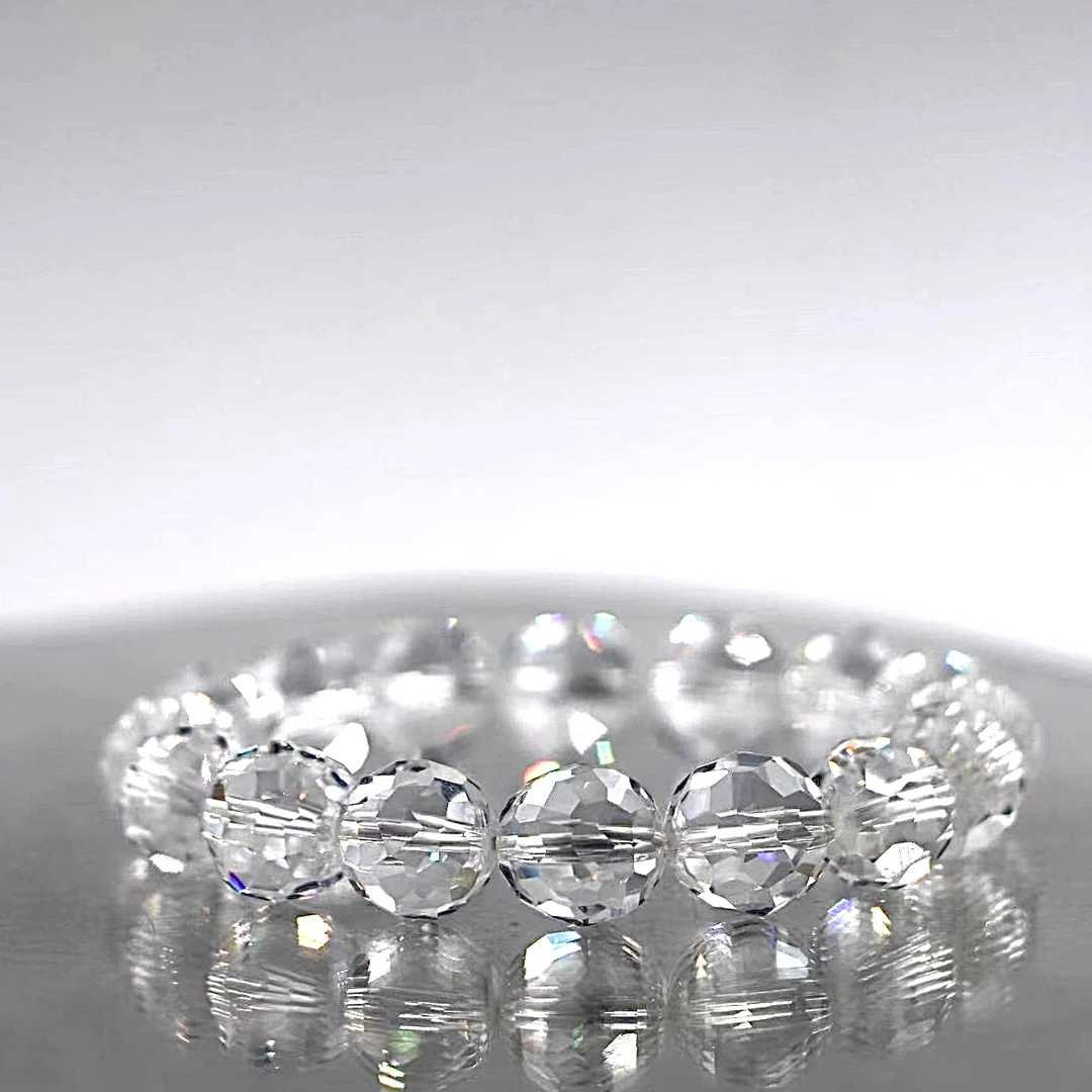 64面纯手工圆切工艺白水晶手串可折射阳光彩虹C5889-尺寸可选