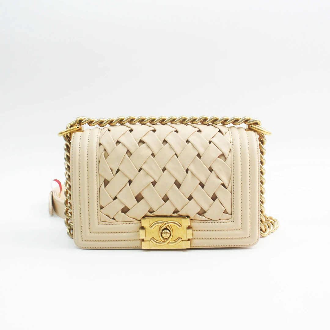 95新 Chanel/香奈儿 79711B 13C米色金扣Leboy小号单肩斜挎包