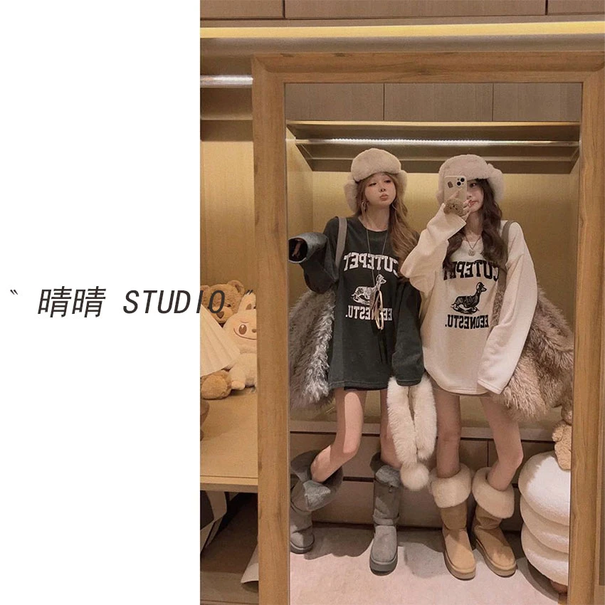 晴晴家-「河清海晏」25年冬韩系简约百搭休闲舒适圆领字母卫衣1619