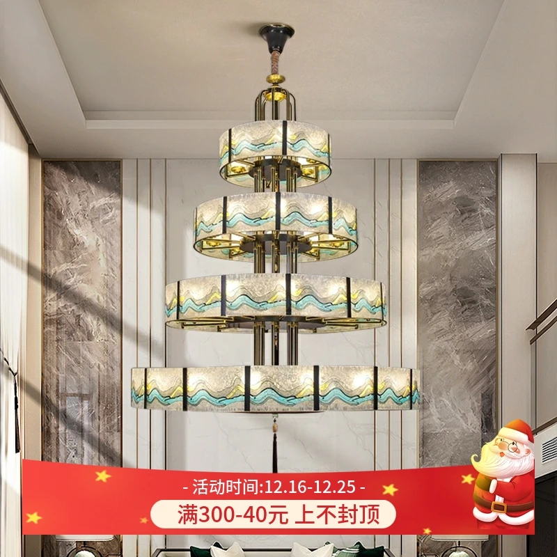 豪华住宅别墅酒店大厅大吊灯现代中式高端装修全铜跃层中空大主灯
