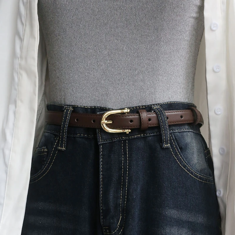 百搭金扣女士真皮腰带装饰韩系牛皮皮带女高级感牛仔裤西裤