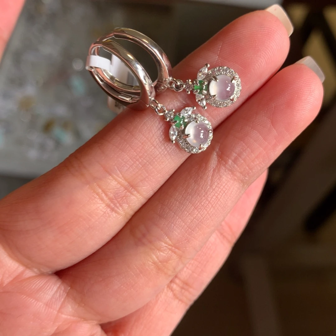 翡翠银S925镶嵌戒指耳钉