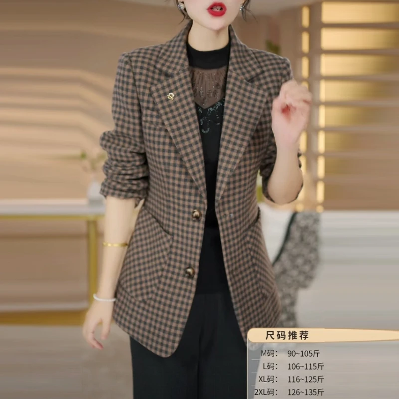 帛莱精纺职业女装格子小西服2025春秋季新款修身百搭上衣西装外套