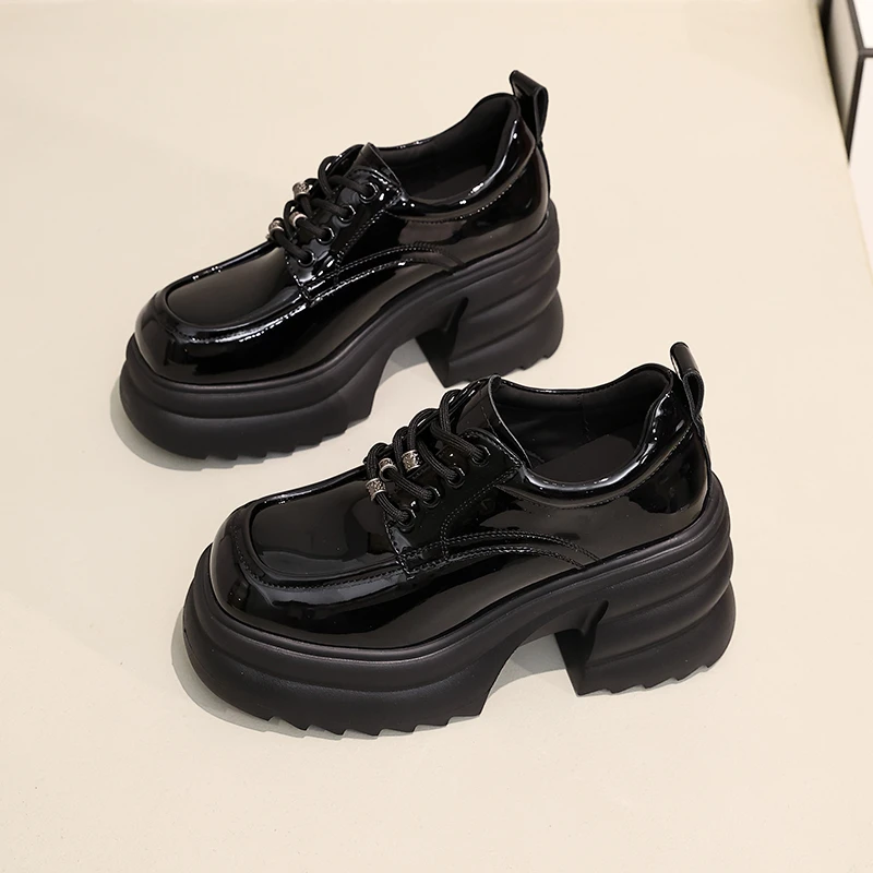 9.5cm厚底乐福鞋女2025新款显脚小个子增高跟小皮鞋女超轻英伦风