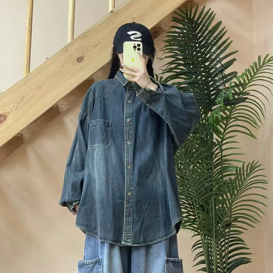 2025新款时尚百搭宽松潮流翻领牛仔衬衫9104款