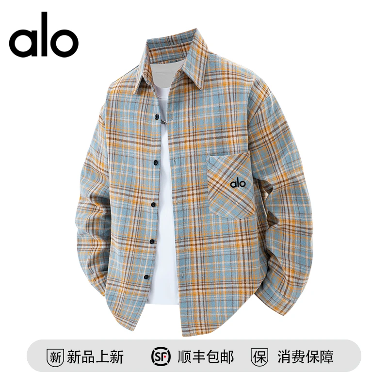 【官方奥特莱斯】品牌折扣 秋季港风男士复古休闲宽松格子长袖衬衫