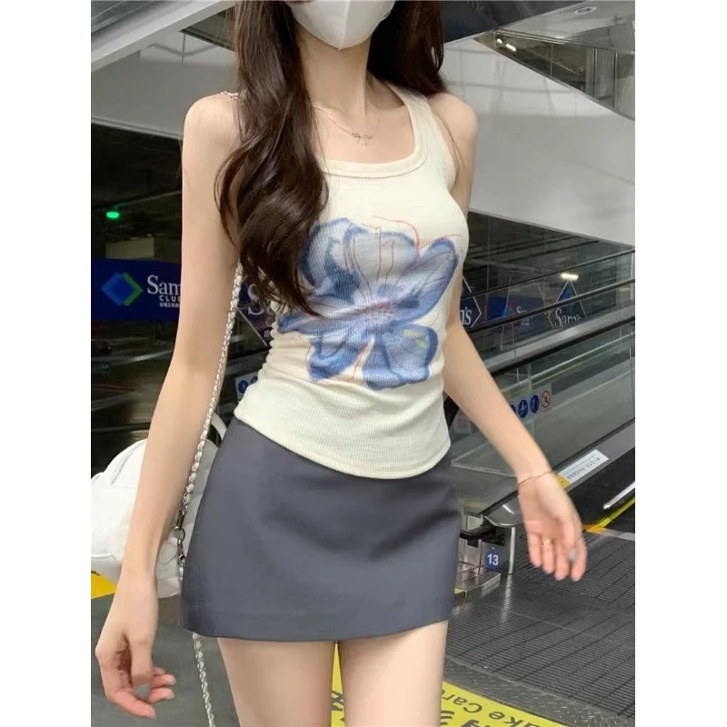 法式晕染小兰花吊带背心女夏季新款修身显瘦小众设计感外穿小上衣