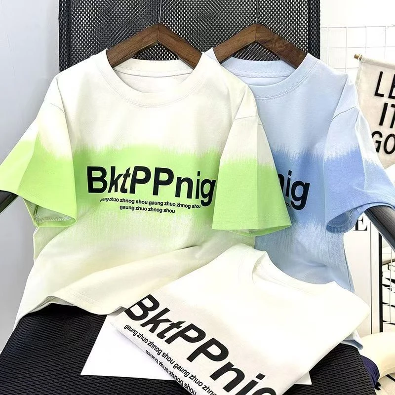 502971男童T恤2025新款短袖圆领潮酷洋气上衣中大童渐变韩版半袖