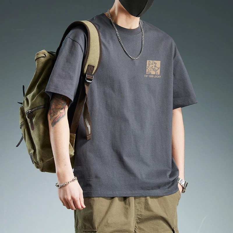 短袖男生纯棉重磅t恤打底衫潮牌潮流2025新款宽松美式复古上衣服