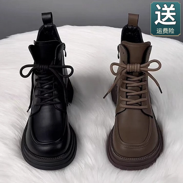 软皮加绒马丁靴女棉靴2025秋冬新款厚底保暖短靴平底百搭加厚棉鞋
