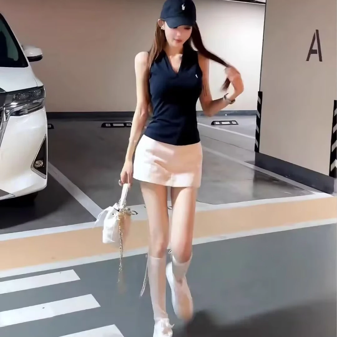 又酷又飒的穿搭套装女夏季气质无袖翻领上衣半身裙运动休闲两件套