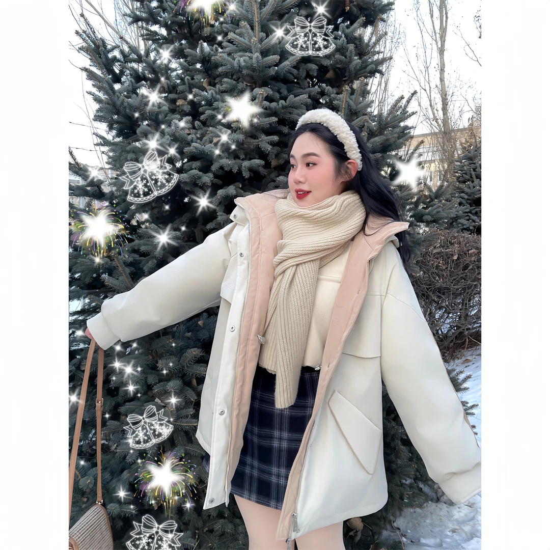 户外担当 / 韩版撞色棉服派克12263花契200斤胖mm冬季小众显瘦