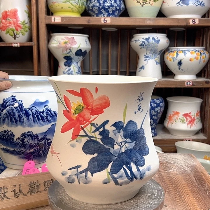 陶小蛮腰红荷花陶瓷陶瓷陶瓷