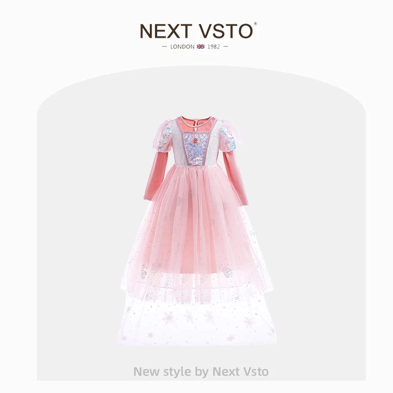 英国NEXT VSTO女童爱莎连衣裙春秋洋气小女孩冰雪艾莎礼服公主裙