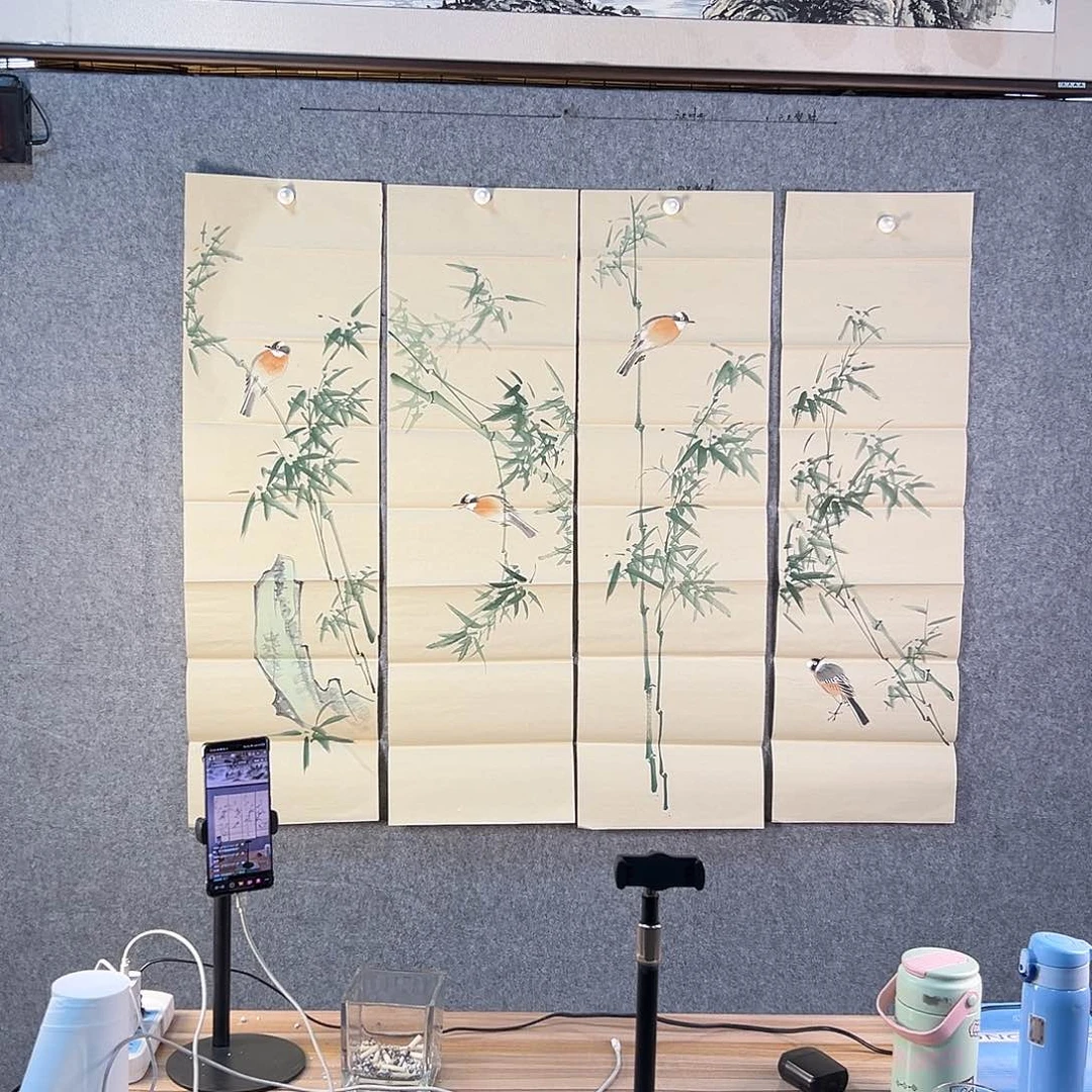 国画636 花鸟在树丛的顶端鸣叫叫声响