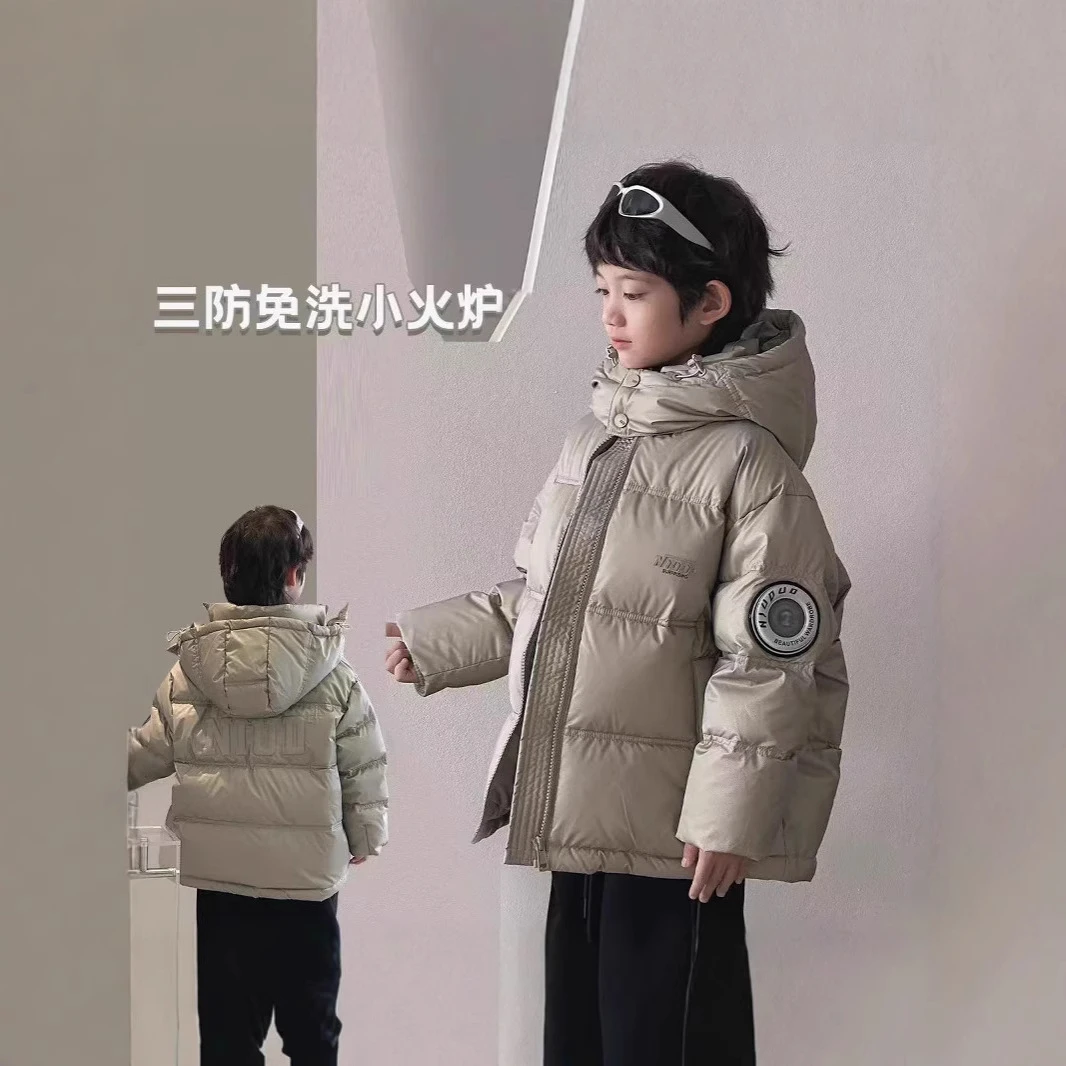 YeeHoO英氏【上新】2025新款韩版儿童纯色保暖百搭连帽棉服男童上衣