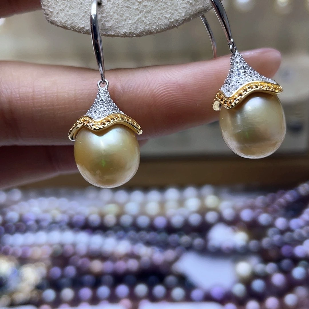 海水珍珠耳饰银S925镶嵌