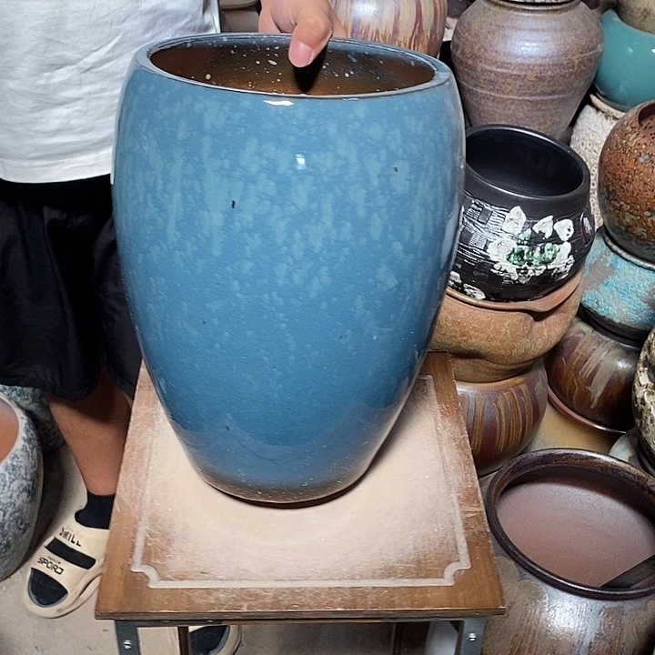 紫砂花盆口22高度33蓝雪花8888