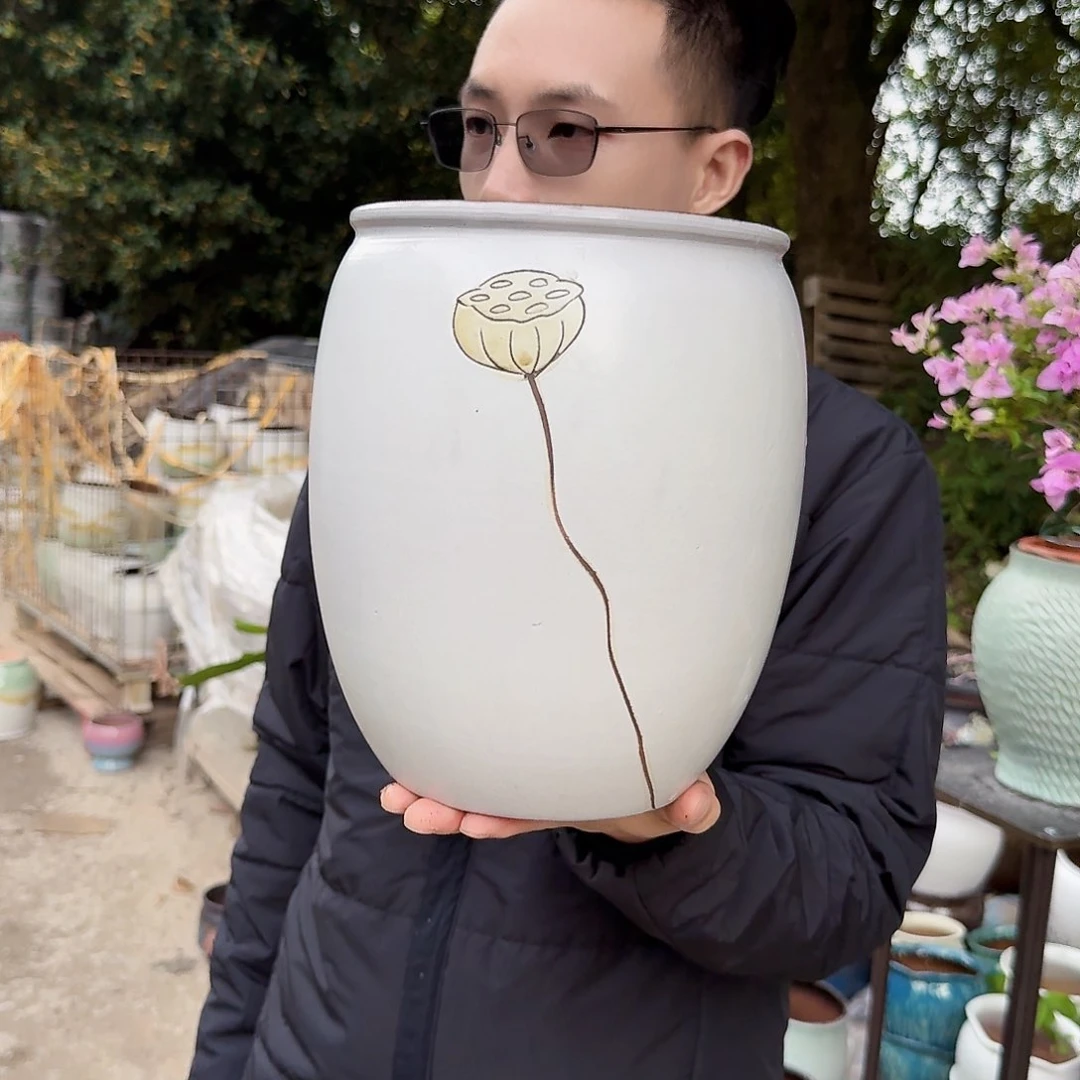 紫砂花盆口19高25（一个莲子白色老庄