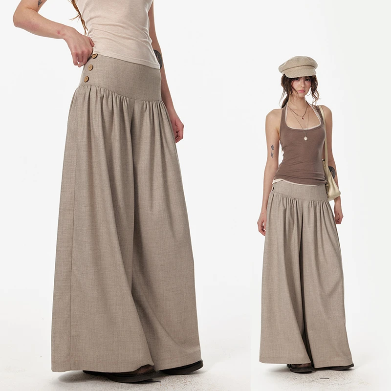 4muggle原创设计新款百搭复古宽腰头阔腿裙裤垂坠感显瘦休闲裤女