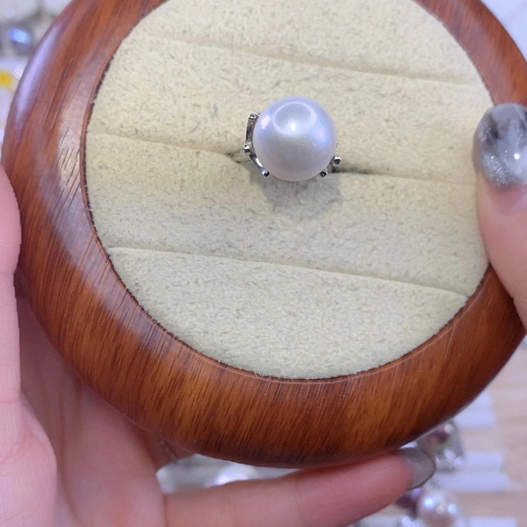 银S925镶嵌戒指淡水珍珠F