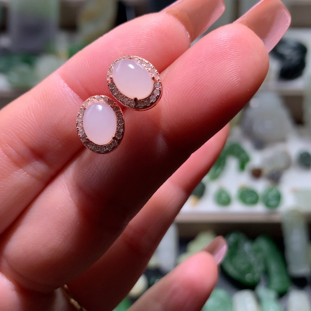 银S925镶嵌和田玉耳饰