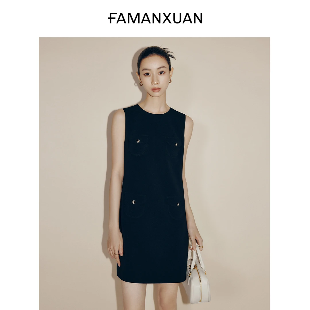 【法曼萱官方】黑色连衣裙女小个子2025新款气质时尚显瘦裙子