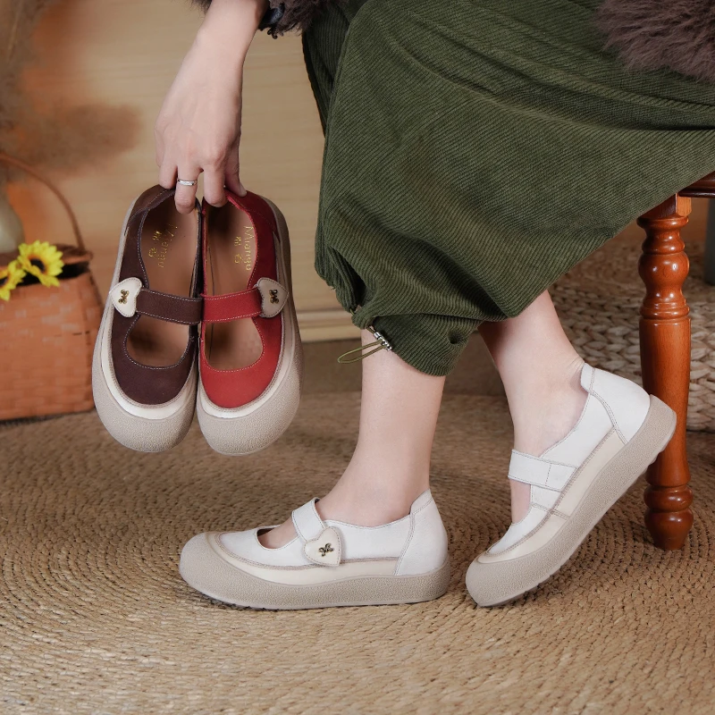 棉谷厚底玛丽珍鞋软底春秋单鞋休闲百搭浅口圆头平底乐福鞋