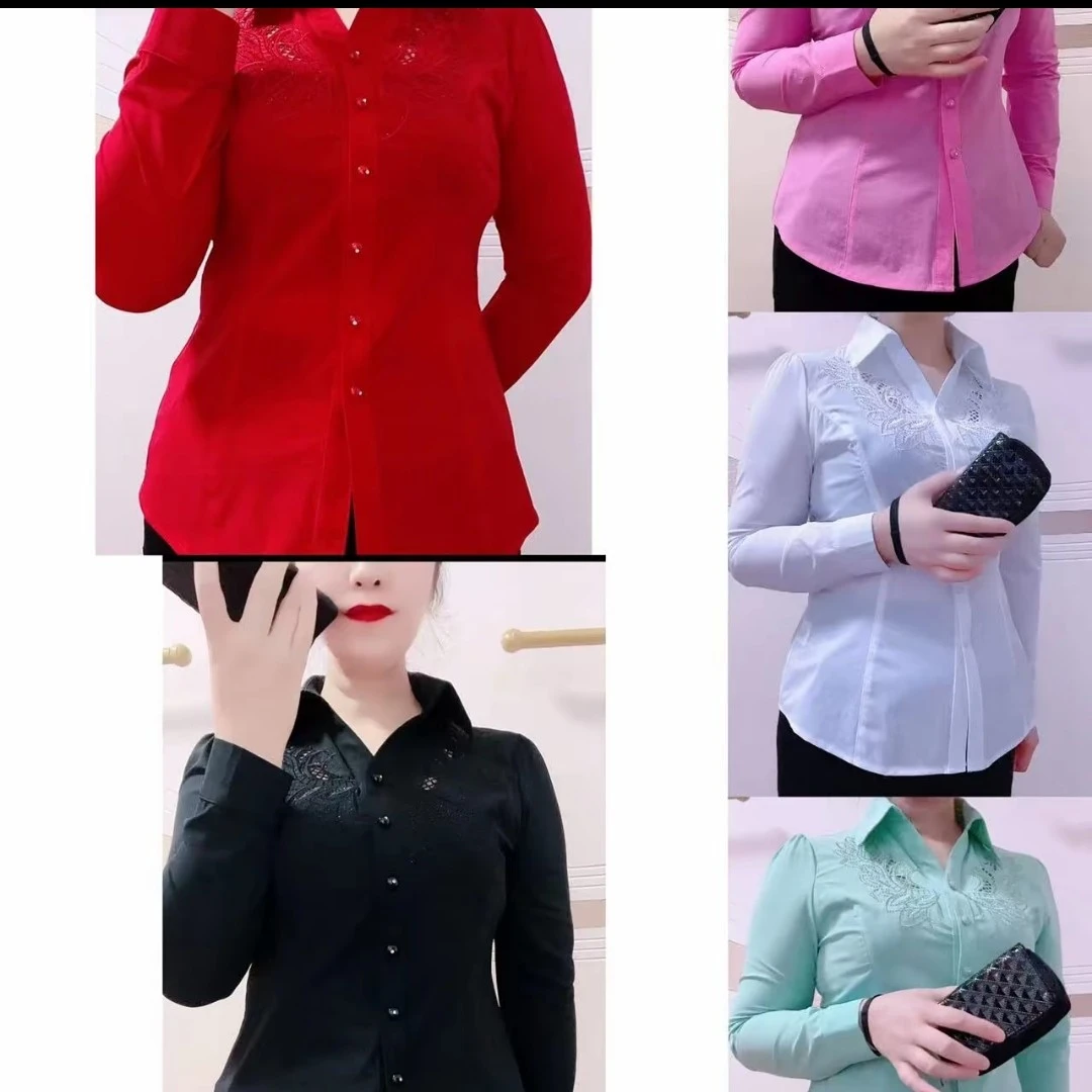 2908款刺绣长袖衬衫洋气百搭减龄