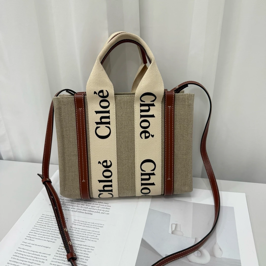 95新 Chloe/蔻依 克洛伊帆布托特包小号 带可拆卸长肩带