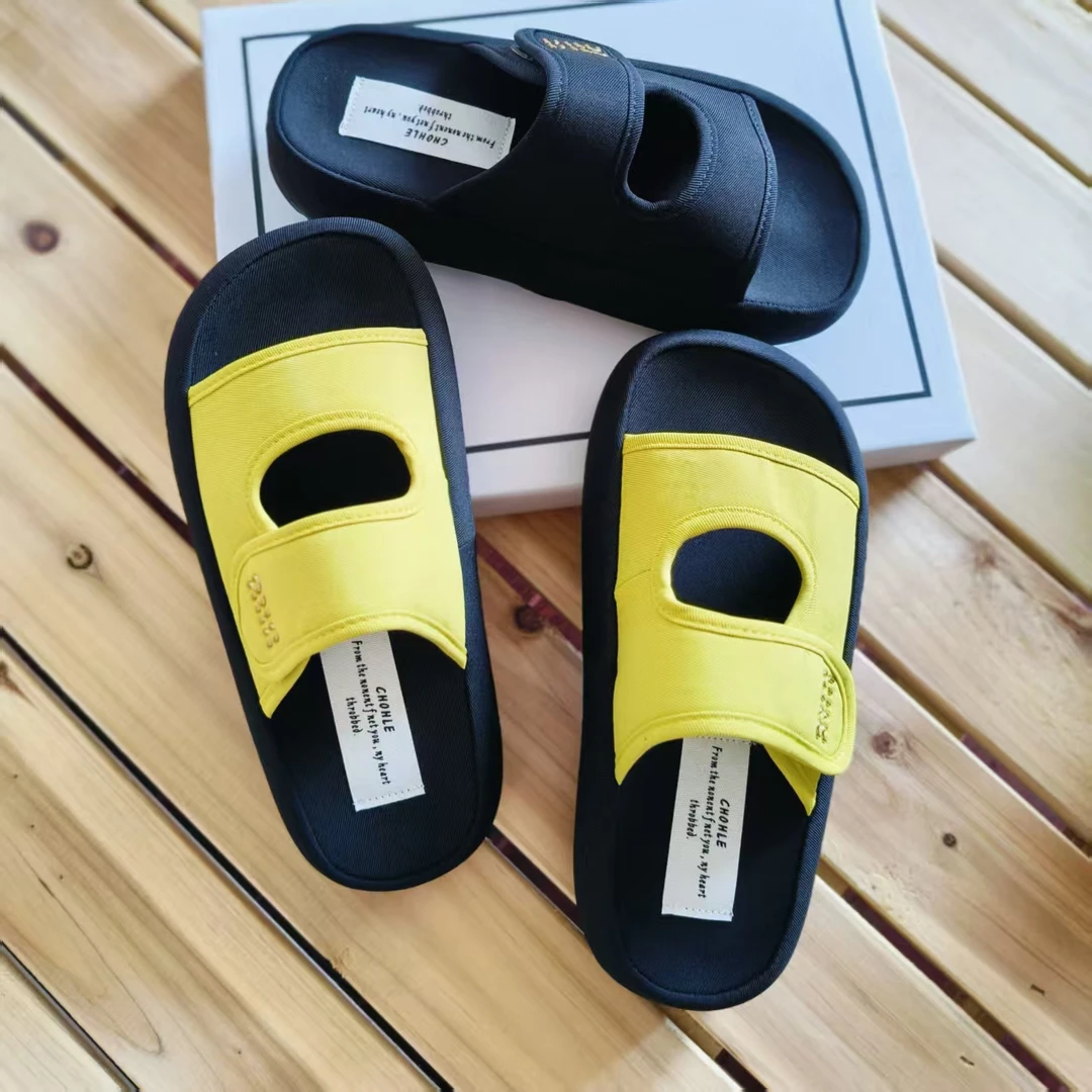 魔术贴中跟布休闲厚底夏季一字拖外穿凉鞋凉拖鞋女鞋百搭小众鞋子