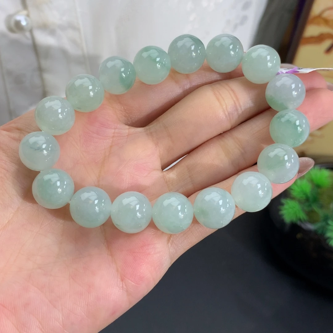 翡翠未镶嵌手串卡11.5-12冰胶晴飘花手串