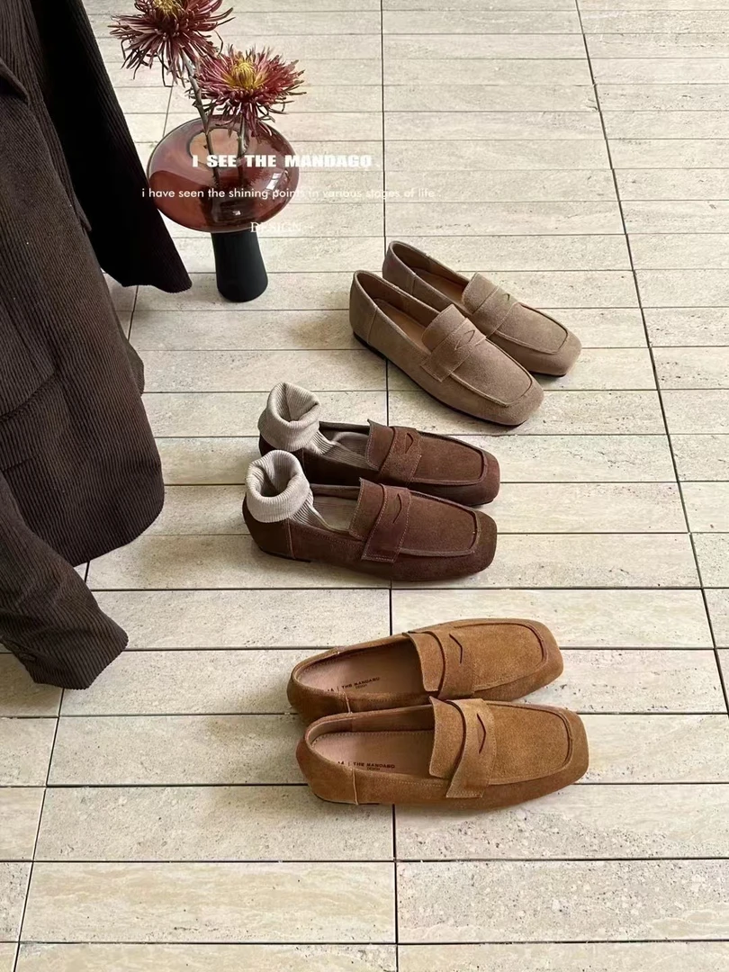 福秒 真皮方头百搭乐福单鞋（XZ36038#）爱唯依