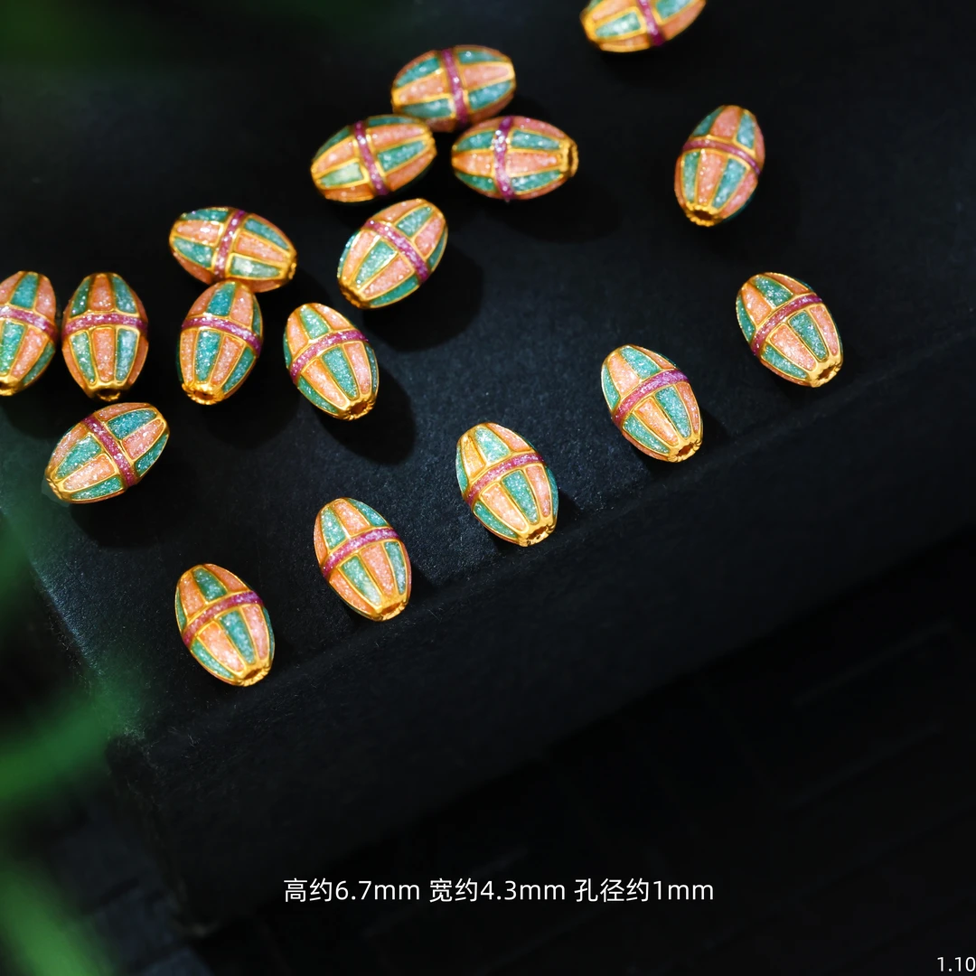 【金豆工厂】18K金烧蓝枣珠橄榄珠子弹珠多巴胺色系隔珠腰珠H