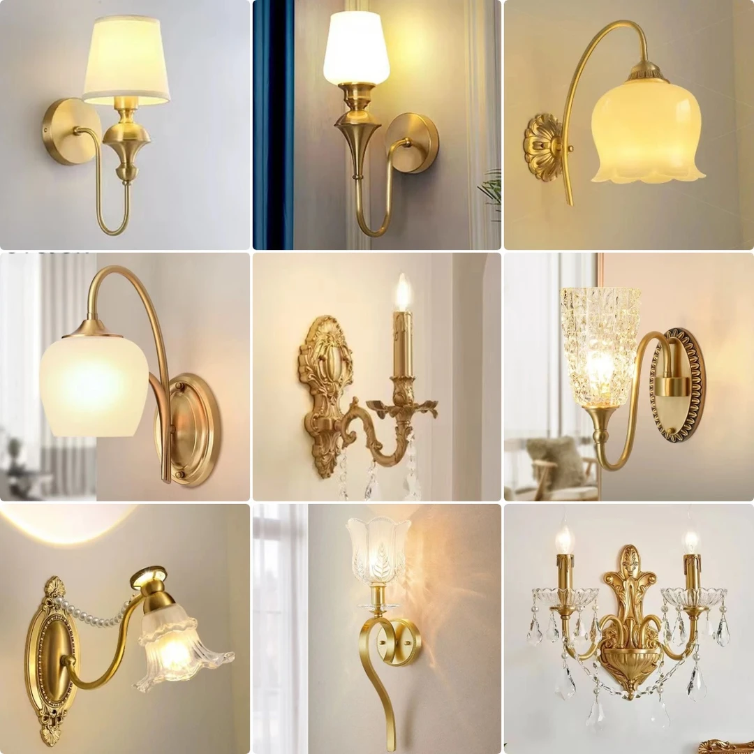 【嘉曜】法式复古美式水晶壁灯全铜卧室床头灯玄关客厅背景墙壁灯