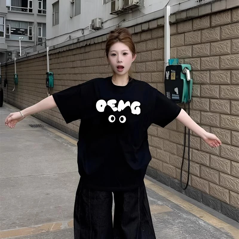 夏季纯棉短袖t恤女2025新款爆款设计感小众美式高街宽松半袖上衣