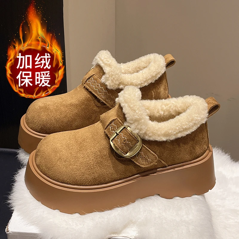 爆款毛毛圈勃肯鞋女棉鞋厚底增高2025新款秋季百搭懒人乐福女鞋