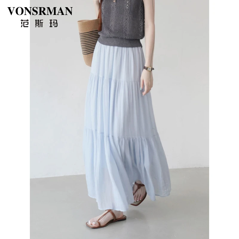 气质高腰半身裙女2025新款夏季时尚宽松显瘦A字蛋糕裙长裙高级感